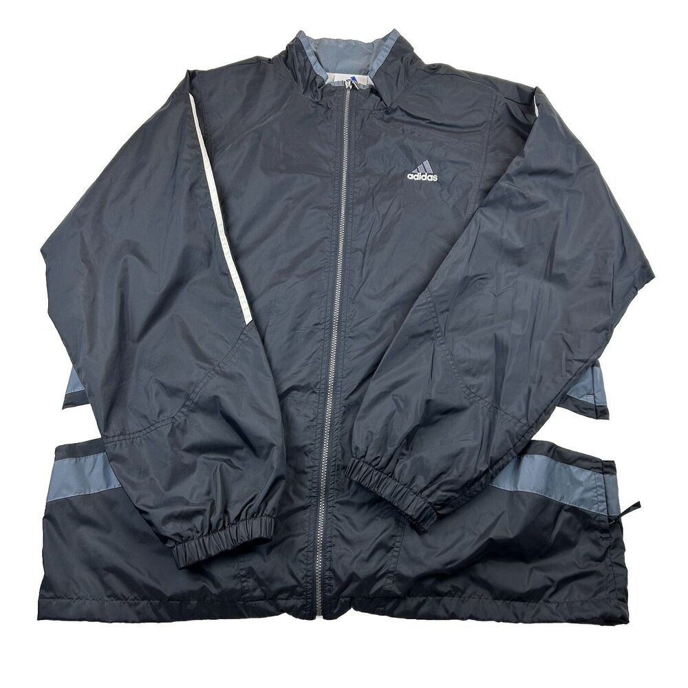 Vintage Adidas Track Jacket Windbreaker Full Zip Mens XL Black Zip Pockets